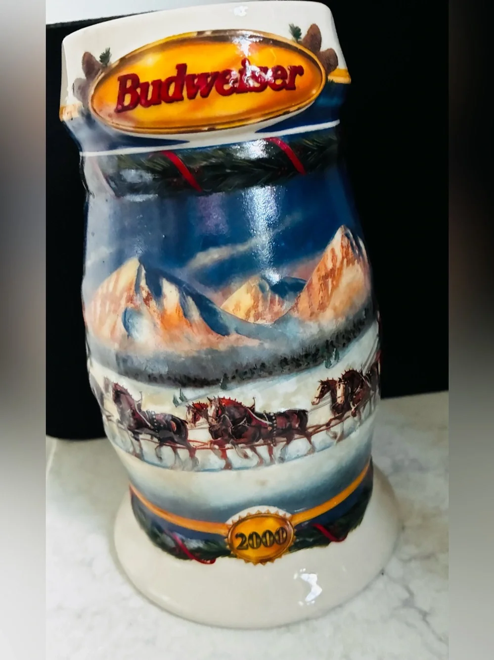 Vintage Budweiser holiday in mountain stein 2000